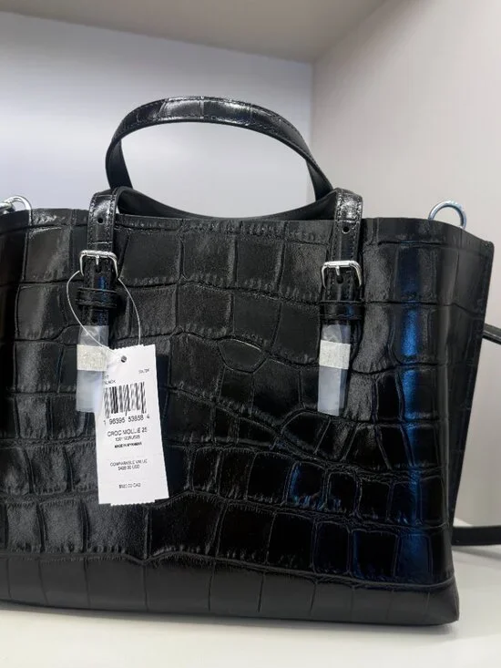 NWT COACH CW017 Mollie 25 Black Silver Croc Embossed Bag tote - Picture 3 of 7